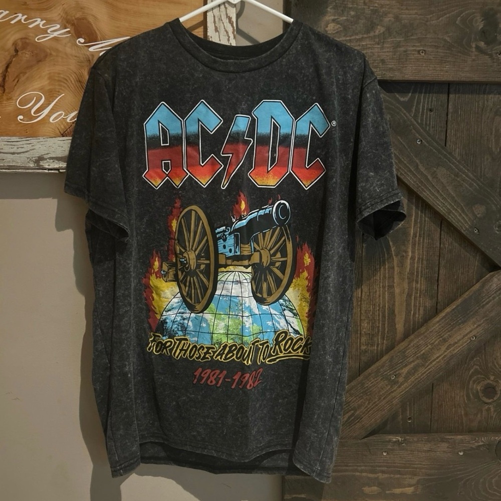 AC/DC Black Tee with Light Blue and White Logo
